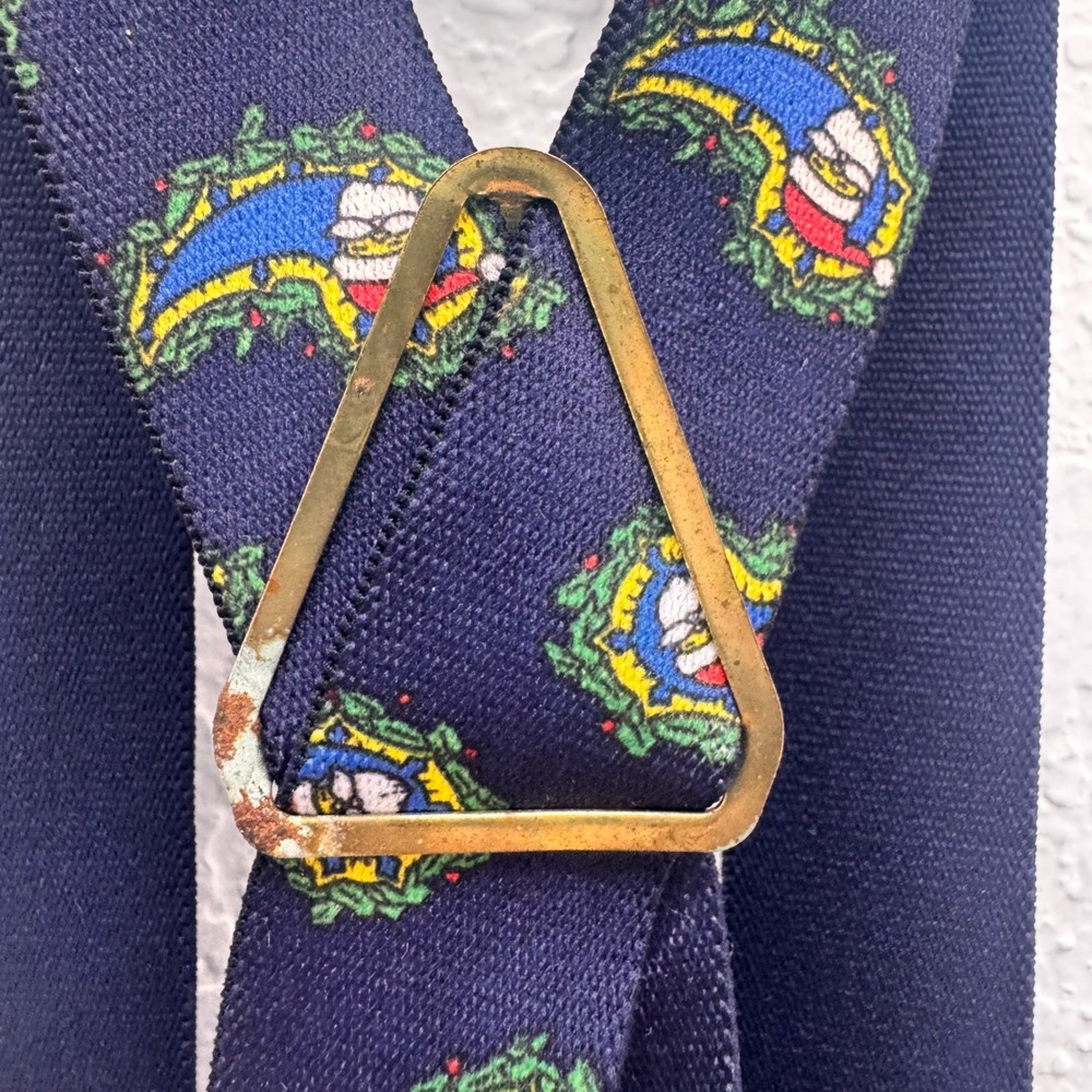 Pelican USA Mens Navy Santa Wreath Holiday Y-Back Clip-On Suspenders